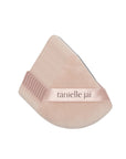 A pack of 10 triangular pink velvet powder puffs with the logo 'tanielle jai' featured across the center.