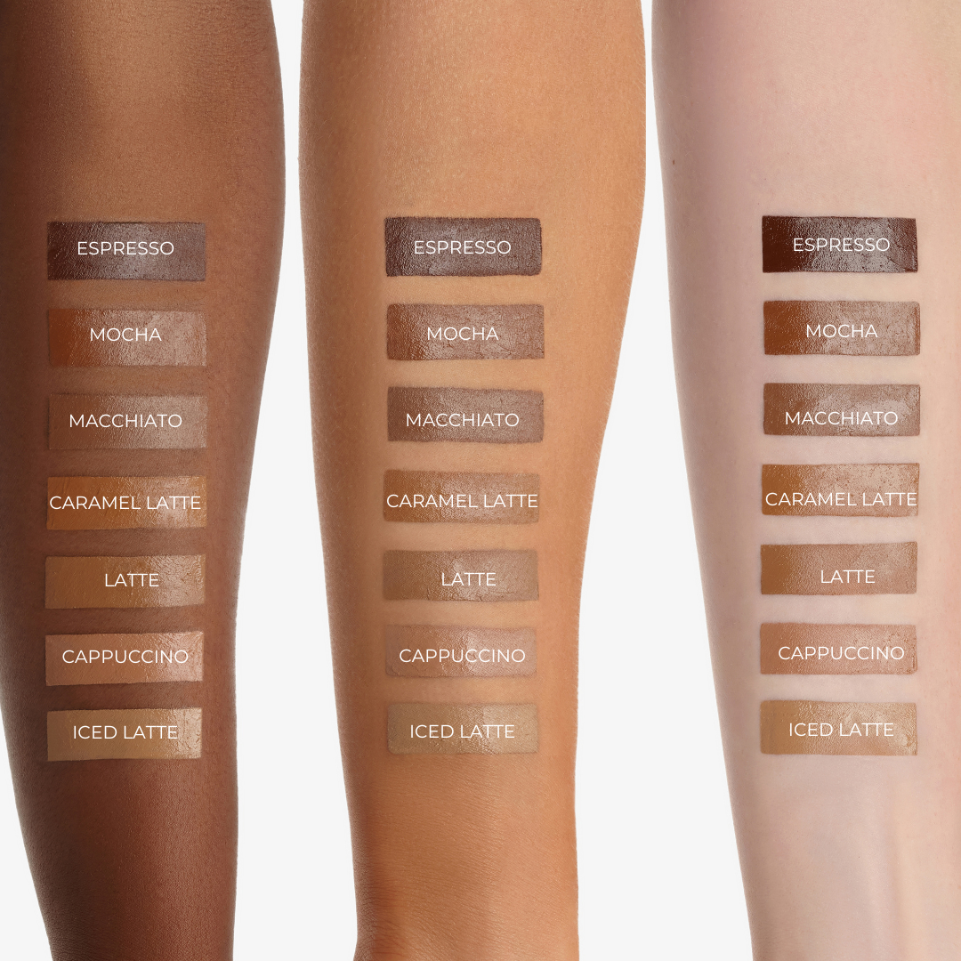 Swatches of each Bronzour : Cream Bronzer shade on three different skintones