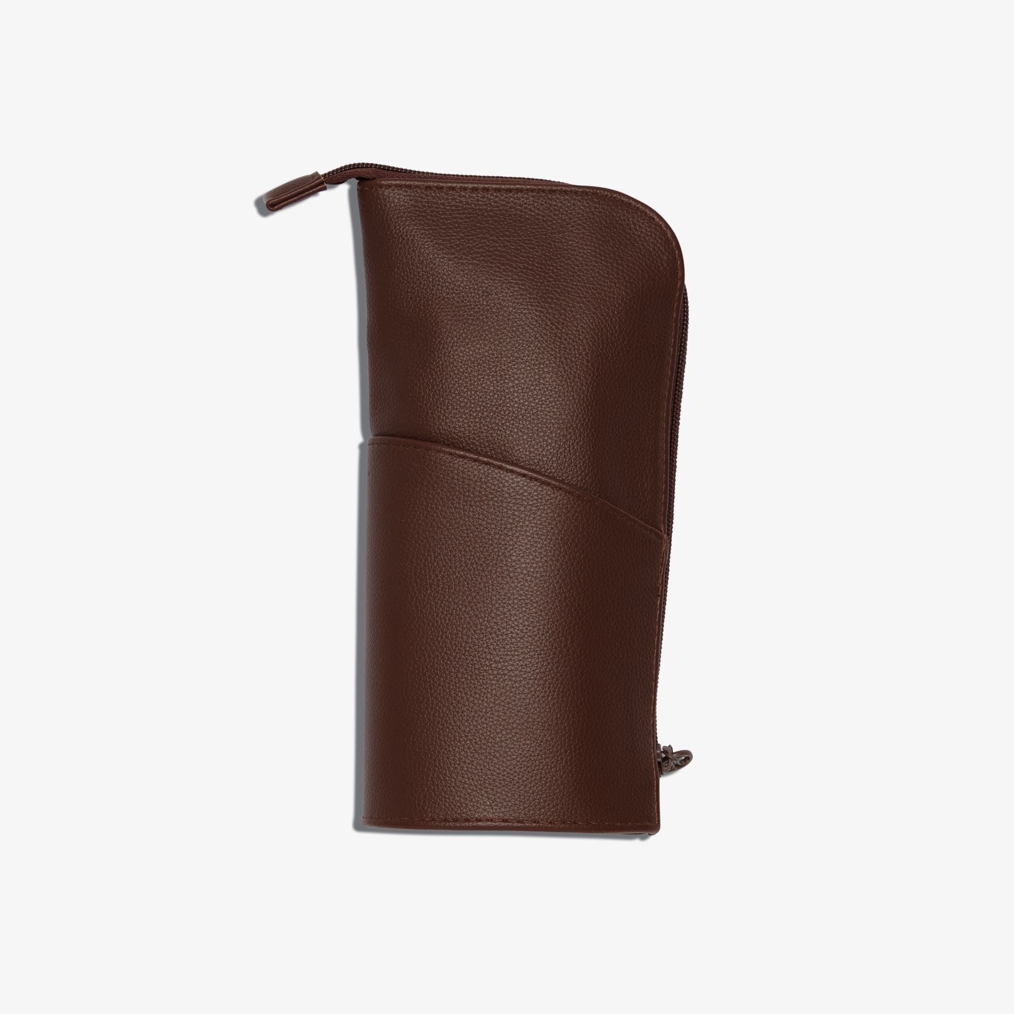 A brown vegan leather case. 